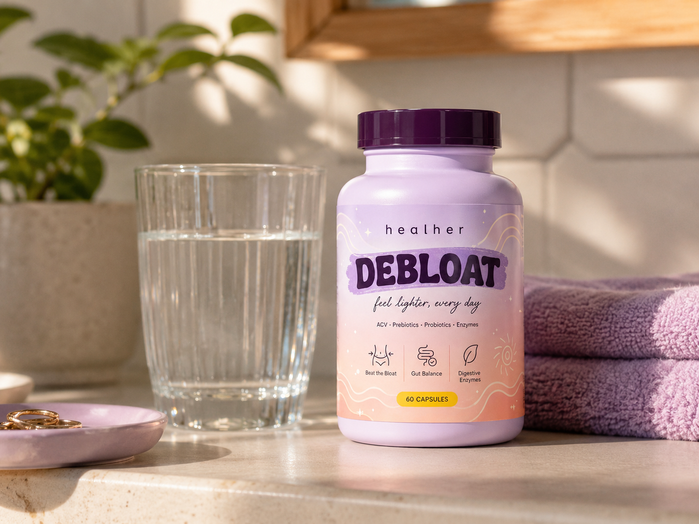 HEALHER Debloat — bottle and travel sachet